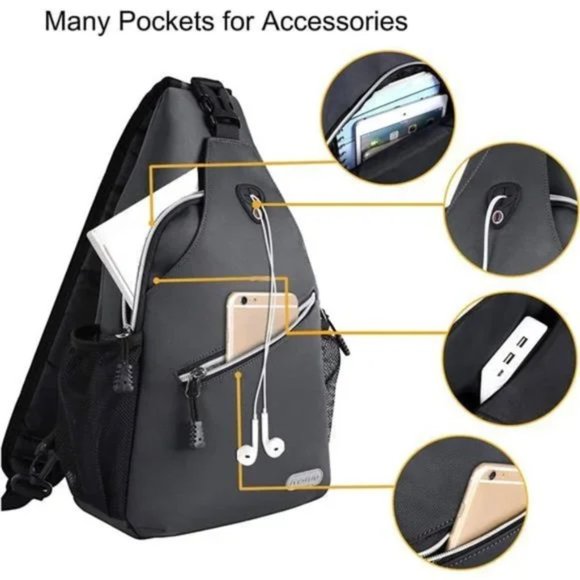 Multipurpose Crossbody Shoulder Bag Travel Space Gray - Picture 4 of 7